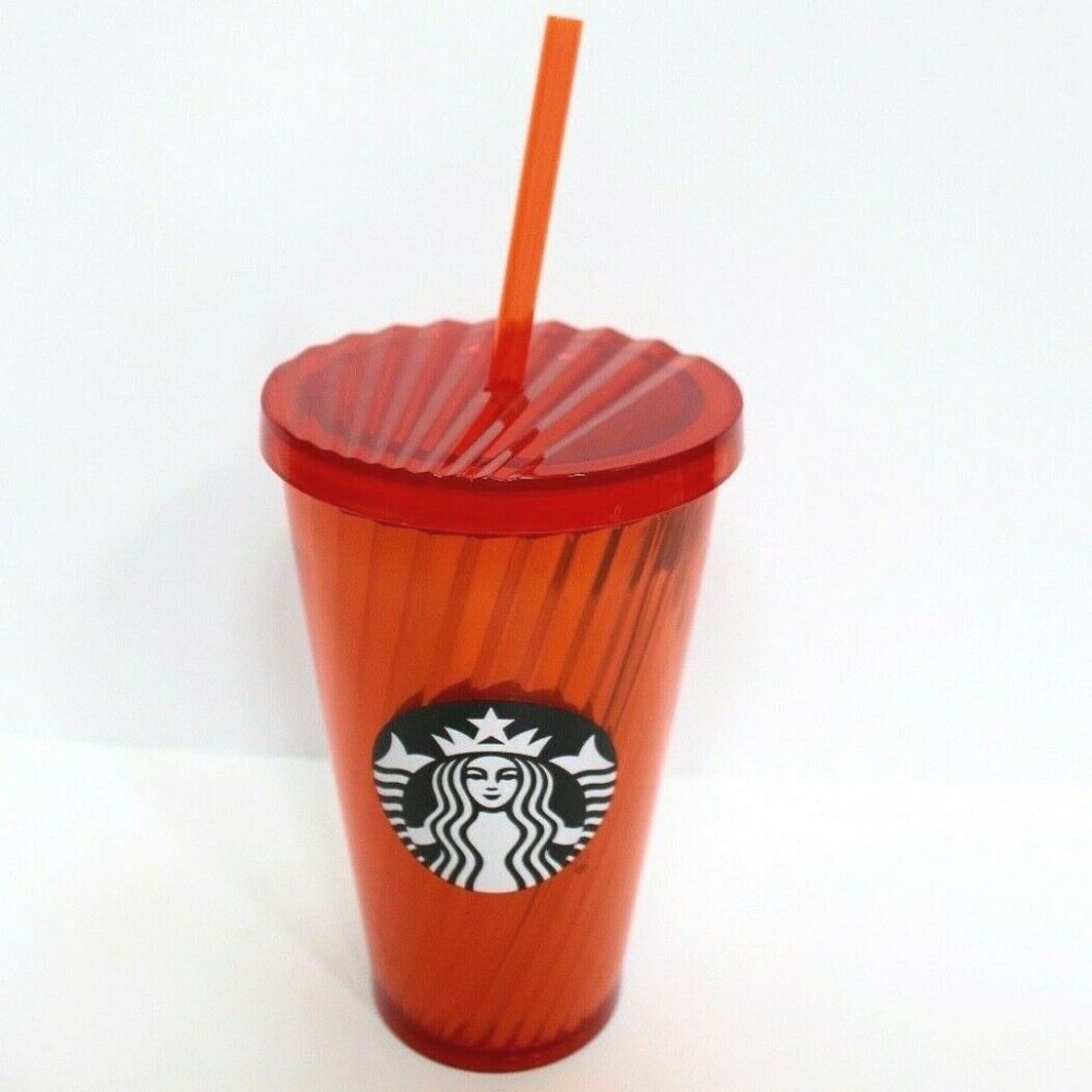 Starbucks Shiny Metallic Spiral Orange Acrylic Tumbler